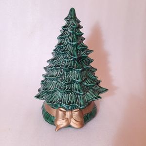 Vintage Doc Holliday Christmas Tree Mold Ceramic w Base candle holder green READ